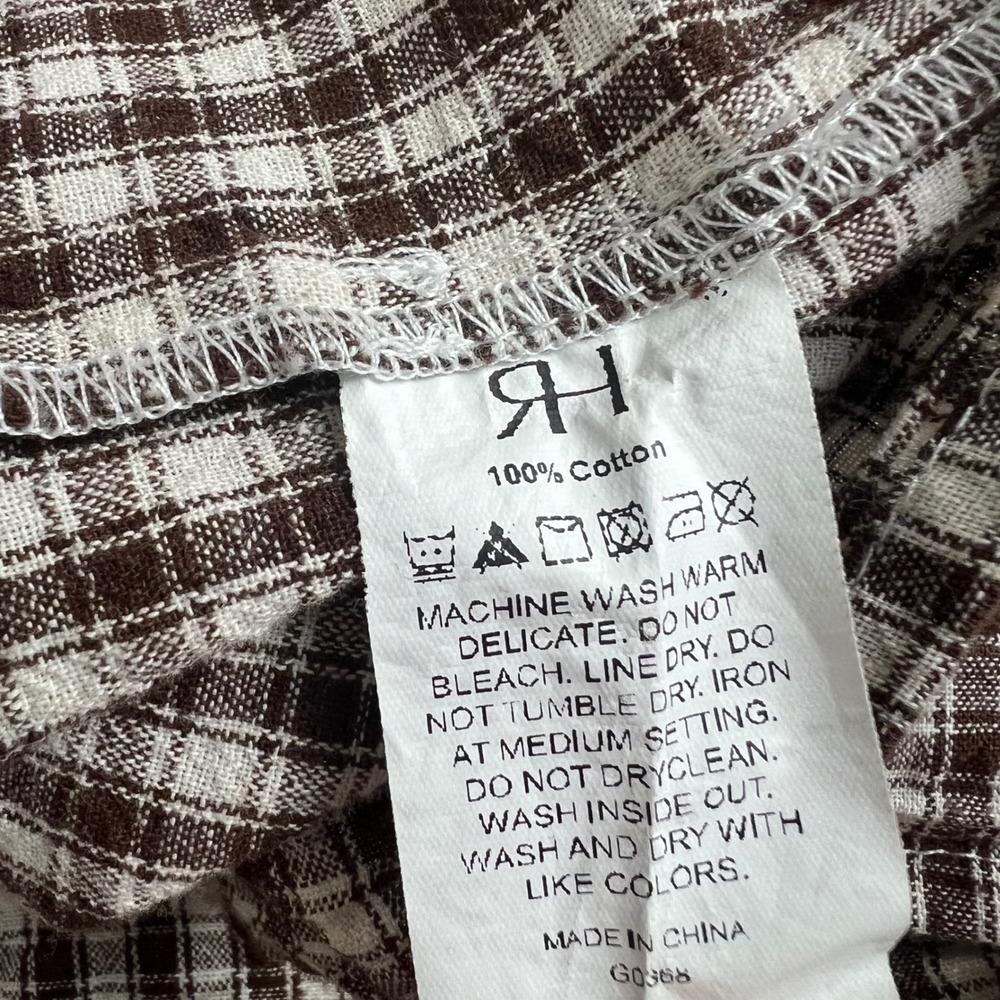 RIHOAS Brown Gingham Smocked Mini Dress Cotton Puff Sleeve Cottagecore Medium - Picture 7 of 9